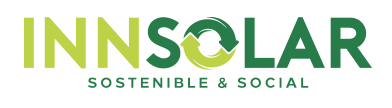 Logo de Innsolar, texto verde y blanco sobre fondo gris. Innsolar es una empresa chilena de energía solar sostenible y social