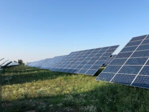 CRECIMIENTO DE LAS ENERGÍAS RENOVABLES EN CHILE. Paneles solares en campos con flores. Energía , electricidad.