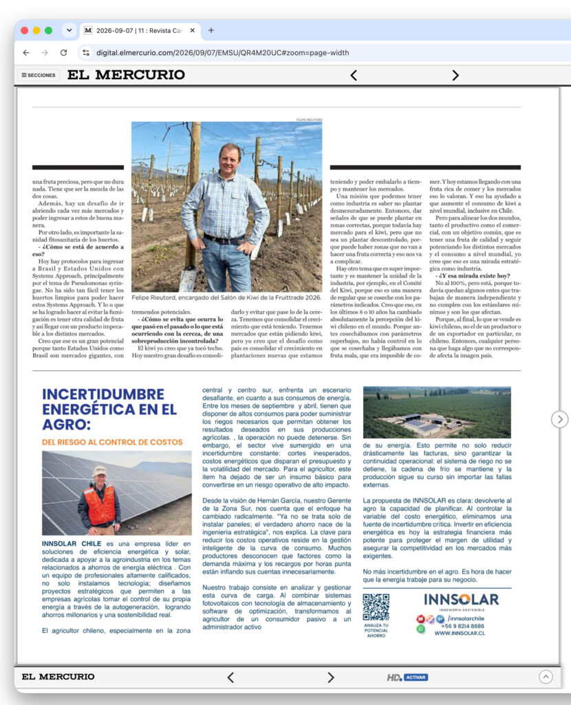 INNSOLAR en Revista del Campo de El Mercurio sobre energía para la agroindustria